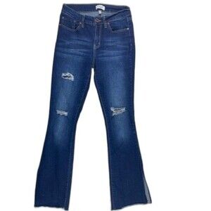 YMI Size 5 27 Womens Jeans Flare Vented Hems Stretch Mid Rise Dark Wash